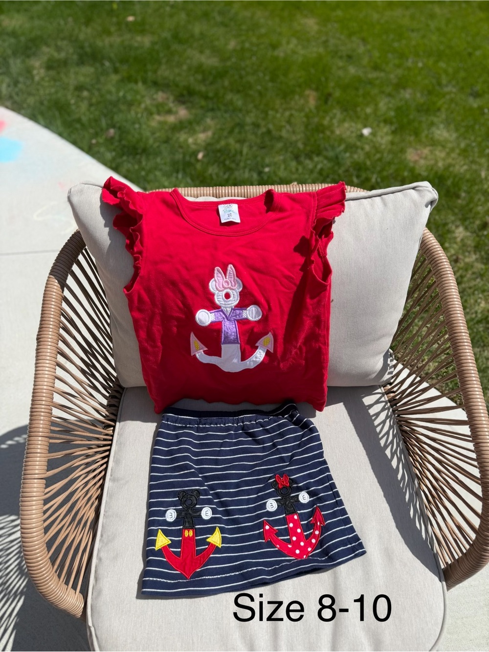 Disney cruise Red Anchor Top and Navy Striped Skirt Matching skirt
